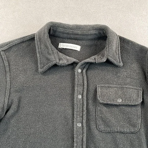 Outerknown Shirt Jacket Mens Small Gray Snap Front Terry Fleece Shacket Pocket - Picture 3 of 11